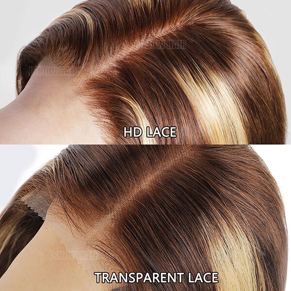HD Lace and Transparent Lace Comparison On Highlighted Wig Showing Natural Look