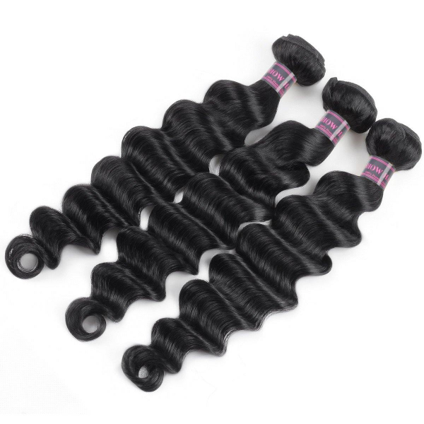 Three Bundles of Brazilian Loose Deep Wave Human Hair in Natural Black Color
