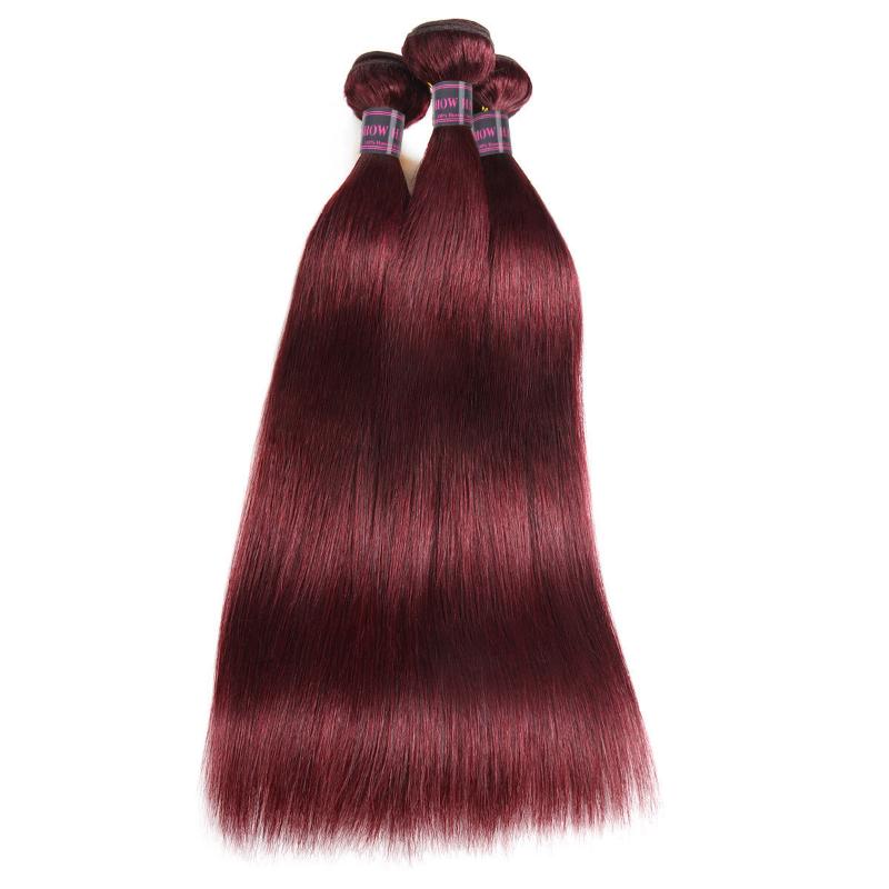 99J Burgundy Straight Hair Bundles Showcasing Shiny, Smooth Texture