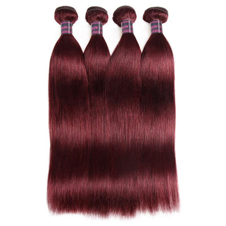 4 Bundles of 99J Burgundy Straight Human Hair for Styling and Volume