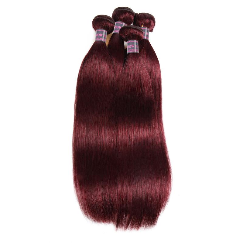 Four 99J Burgundy Straight Hair Bundles With Rich Color and Silky Texture