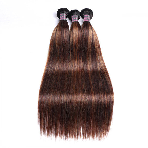 Three Silky Straight Human Hair Bundles in T1B 4/30 With Balayage Highlights