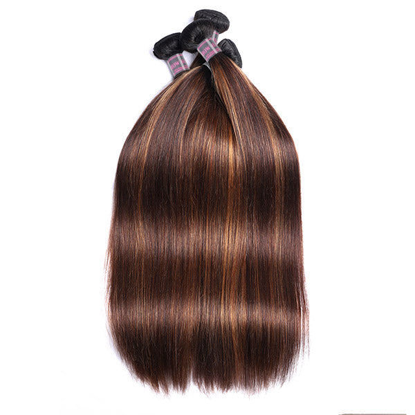 T1B 4/30 Highlighted Brazilian Straight Hair Bundles Displayed Together