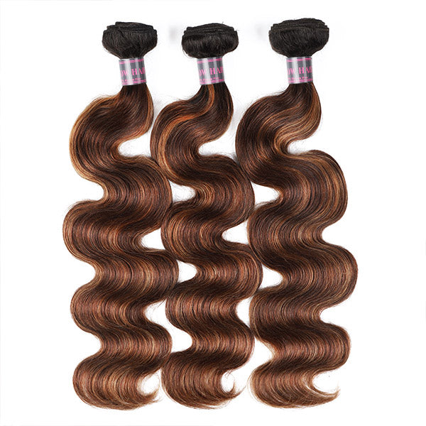 Three Bundles of Ishow Brazilian Balayage Body Wave Hair T1B 4/30 With Soft Waves