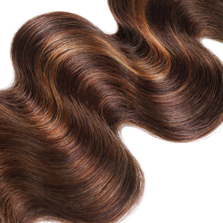 Soft Body Wave Hair Bundles in T1B 4/30 Ombre Color, Highlighting Natural Shine