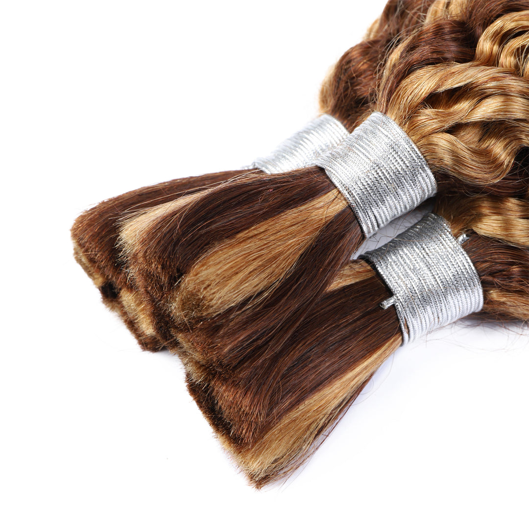 Honey Blonde Highlight Deep Wave Bulk Close-Up