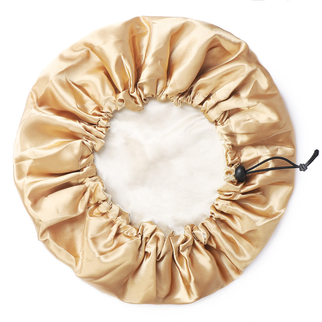 Gold Satin Bonnet Hat With Drawstring for Adjustable Fit, Soft Lining