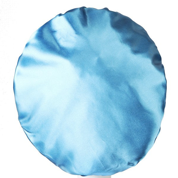Light Blue Satin Bonnet Cap With Smooth Texture and Circular Design