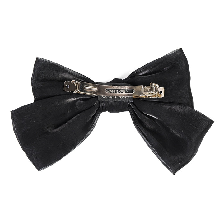 Sturdy Black Satin Bow Hair Clip With Metal Clasp for All-Day Wear