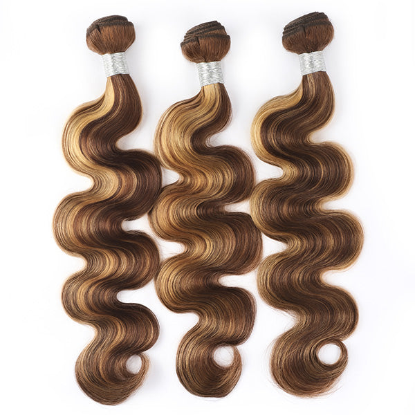 P4/27 Honey Blonde Body Wave Hair Bundles With Highlights and Wavy Texture