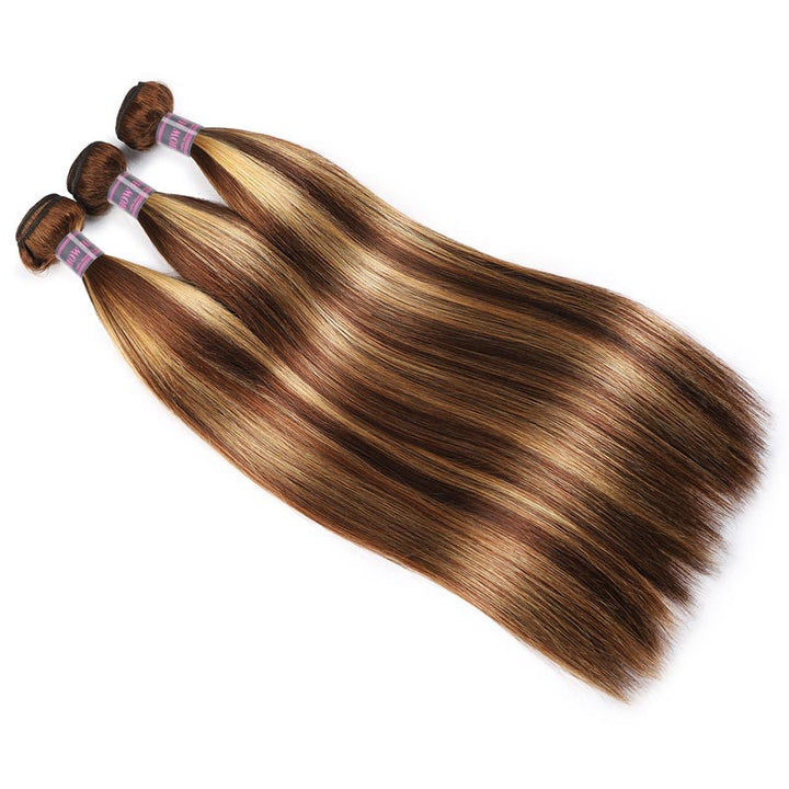 Straight Honey Blonde Highlight Hair Bundles, 100% Human Hair, Soft and Silky Texture