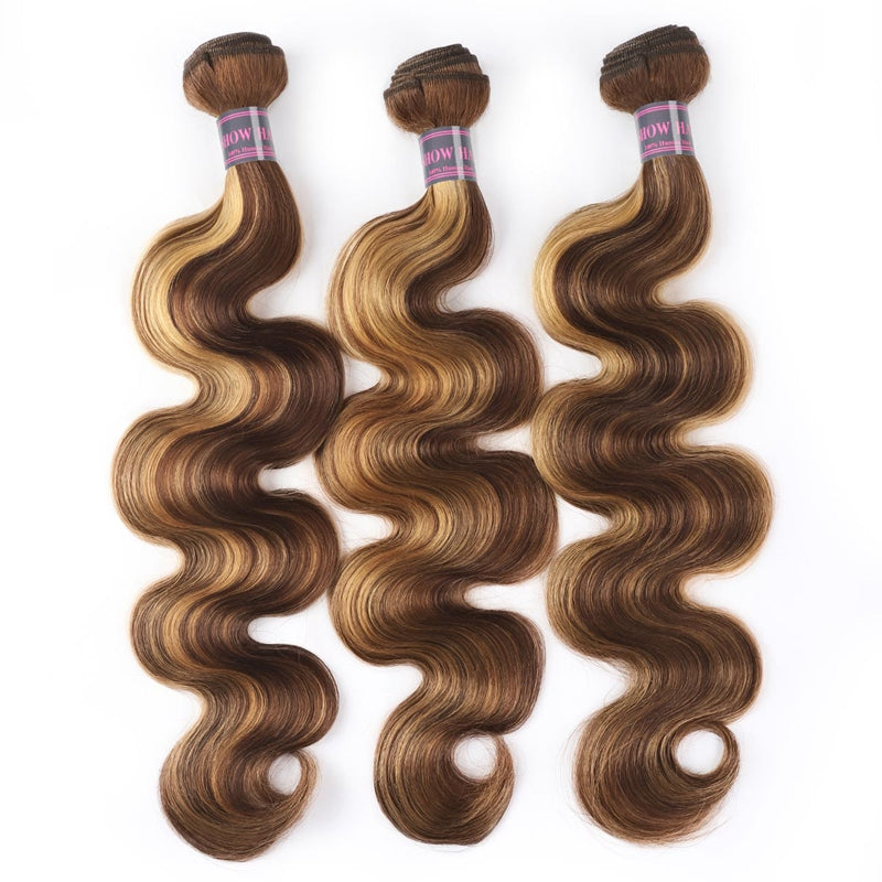 P4/27 Body Wave Hair Bundles With a Soft Wave Texture, Showcasing 100% Virgin Human Hair