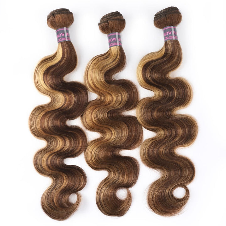 P4/27 Body Wave Hair Bundles With a Soft Wave Texture, Showcasing 100% Virgin Human Hair