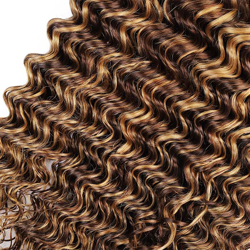 P4/27 Honey Blonde Deep Wave Hair With Defined Textured Curls