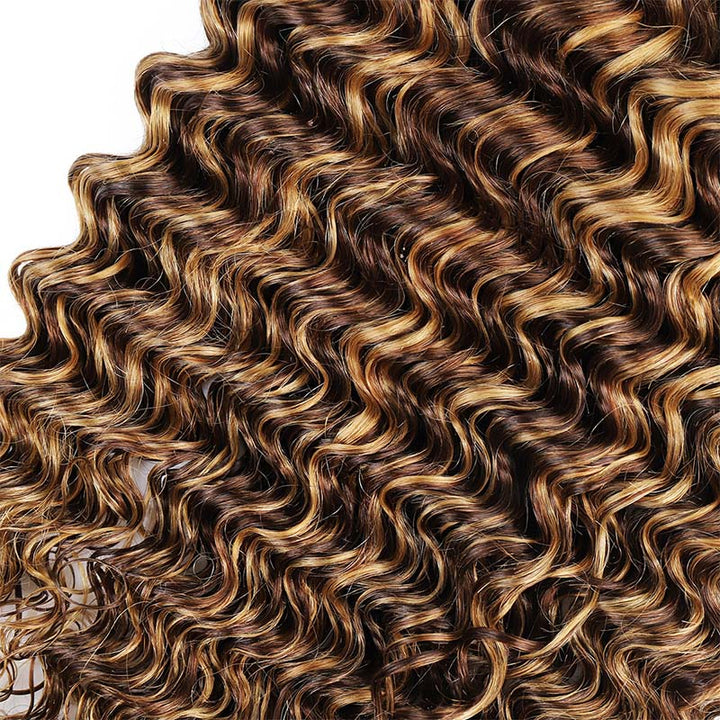 P4/27 Honey Blonde Deep Wave Hair With Defined Textured Curls