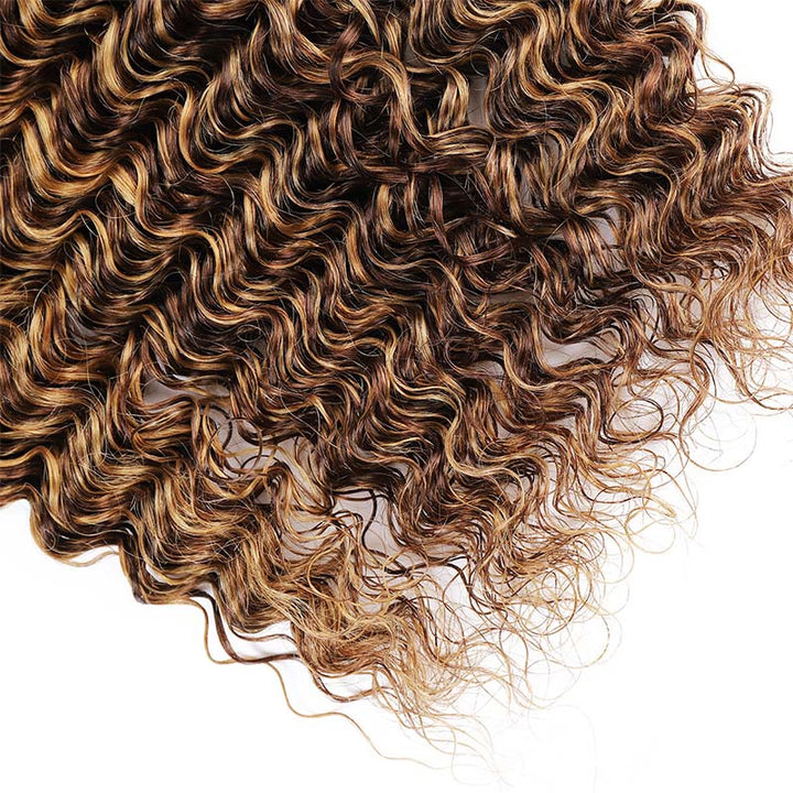 Curly Honey Blonde Deep Wave Hair Extensions With Highlights and Natural Texture