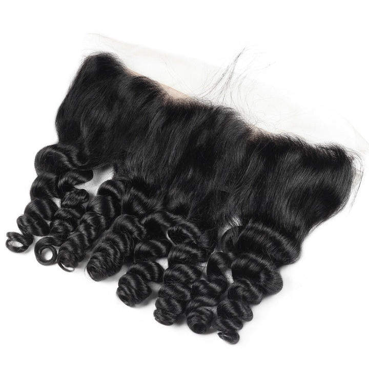 Rolled Lace Frontal With Loose Wave Curls in Natural Black for Seamless Styling
