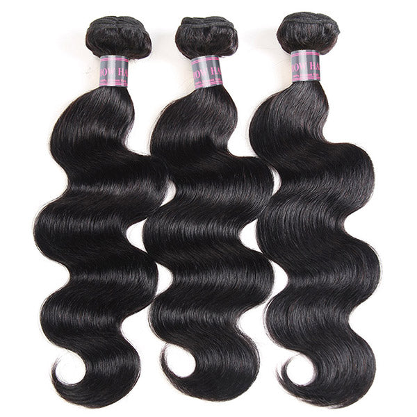 Three Bundles of 100% Human Hair in Body Wave Texture, Glossy Black Color