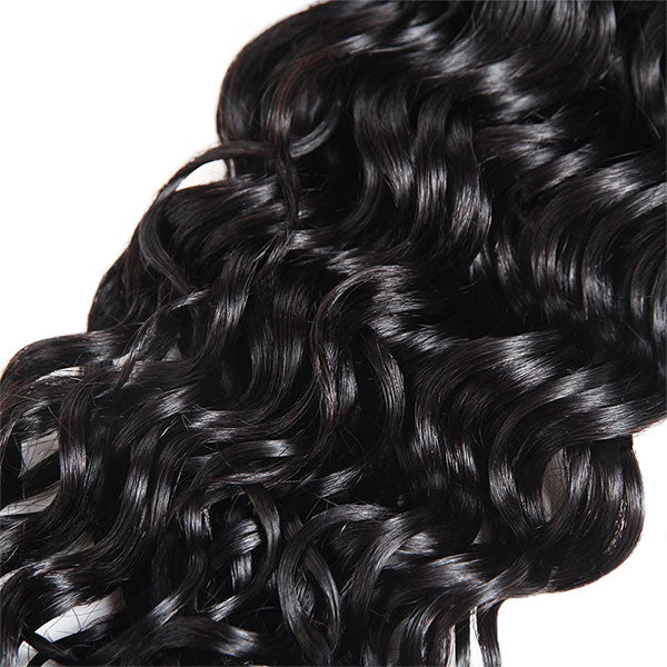 Natural Black Water Wave Hair With Soft, Defined Curls in a Shiny Finish
