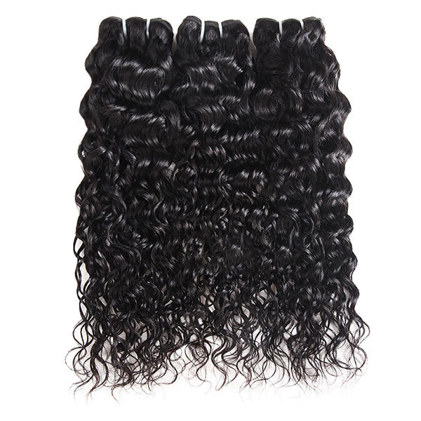 Bundles of Water Wave Human Hair in Natural Black, Featuring Lustrous Curls