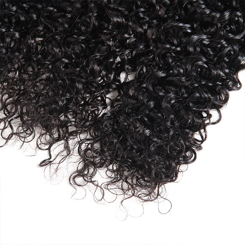 Close-Up of Three Bundles of Mongolian Kinky Curly Human Hair in Natural Black