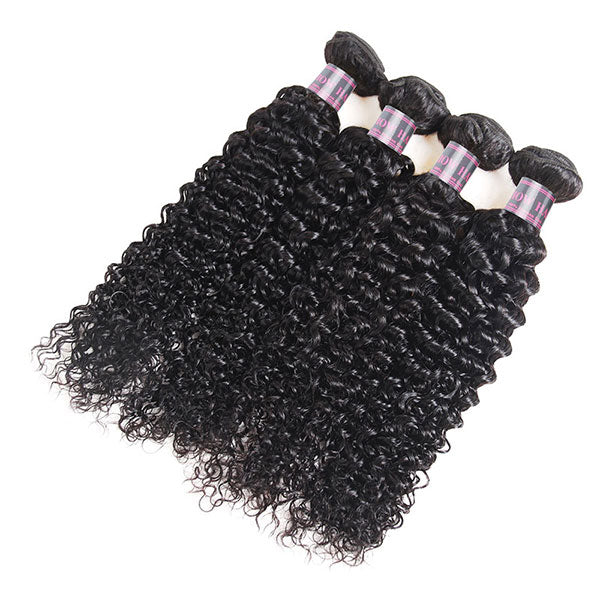 Four Bundles of Brazilian Curly Human Hair Extensions in Natural Black Color