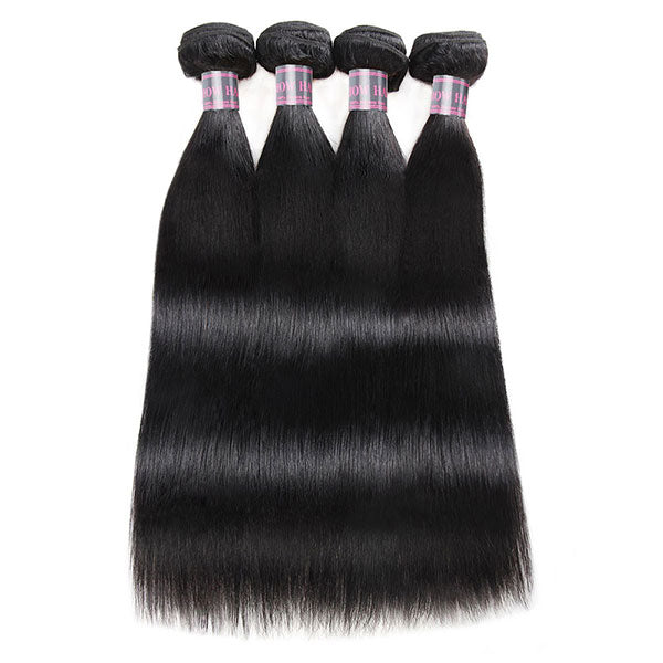 Four Bundles of Straight Brazilian Human Hair in Natural Black Color