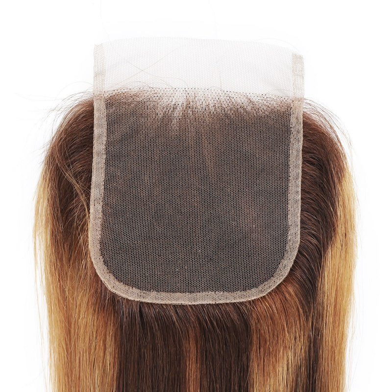 4X4 Lace Closure Showing Natural Hairline and Body Wave Texture in P4/27 Highlights