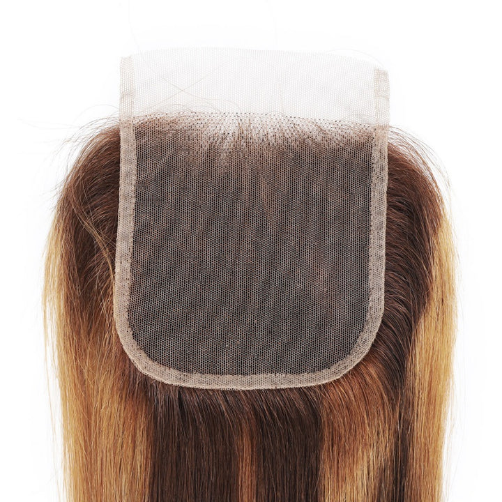 4X4 Lace Closure Showing Natural Hairline and Body Wave Texture in P4/27 Highlights