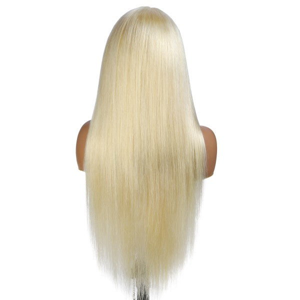 Sleek 613 Blonde Straight Wig Displayed On Mannequin With Glossy Hair Finish