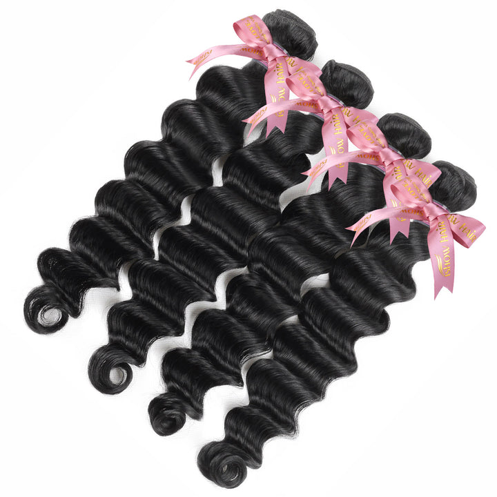 Four Bundles of 12a Grade Loose Deep Wave 100% Human Hair in Natural Black Color
