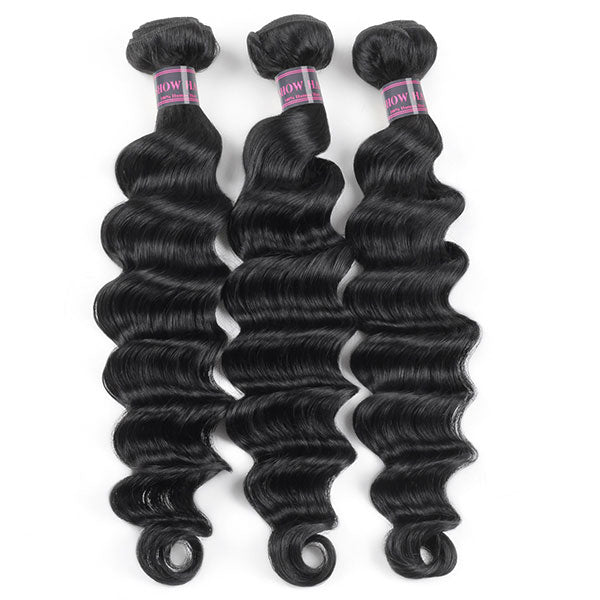 Three Bundles of Loose Deep Wave Human Hair in Natural Black Color