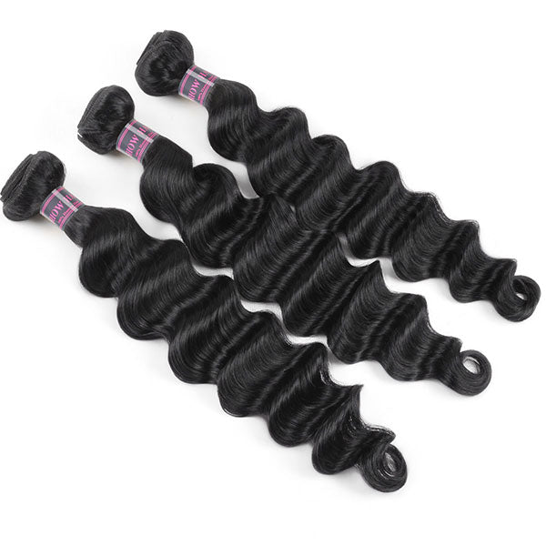 Three Bundles of Natural Black Loose Deep Wave Brazilian Hair for Extensions