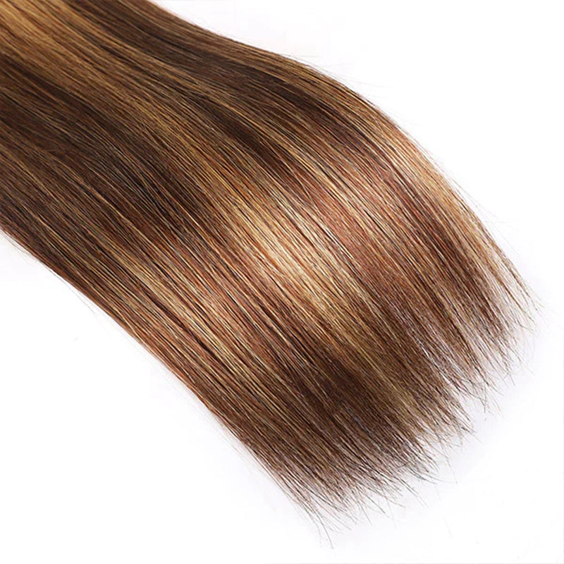 Close-Up of P4/27 Honey Blonde Highlight Straight Hair Bundles Showing Silky Texture