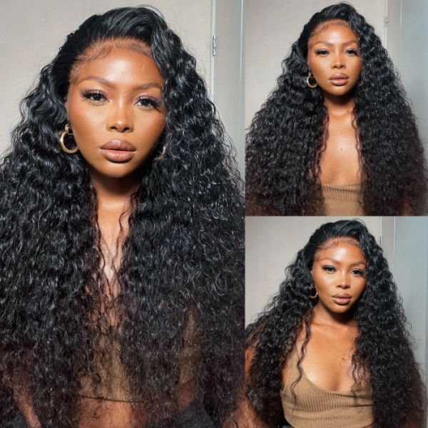 Model Wearing a 34-Inch Water Wave Human Hair Wig With a Natural Look