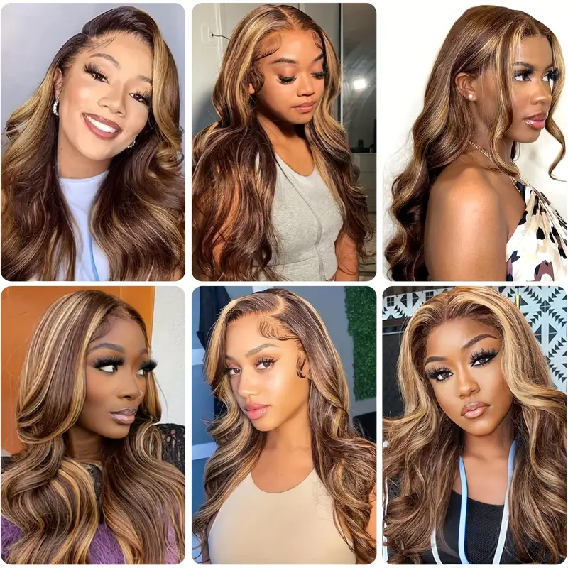 Women Showcasing Honey Blonde P4/27 Body Wave Human Hair Wigs