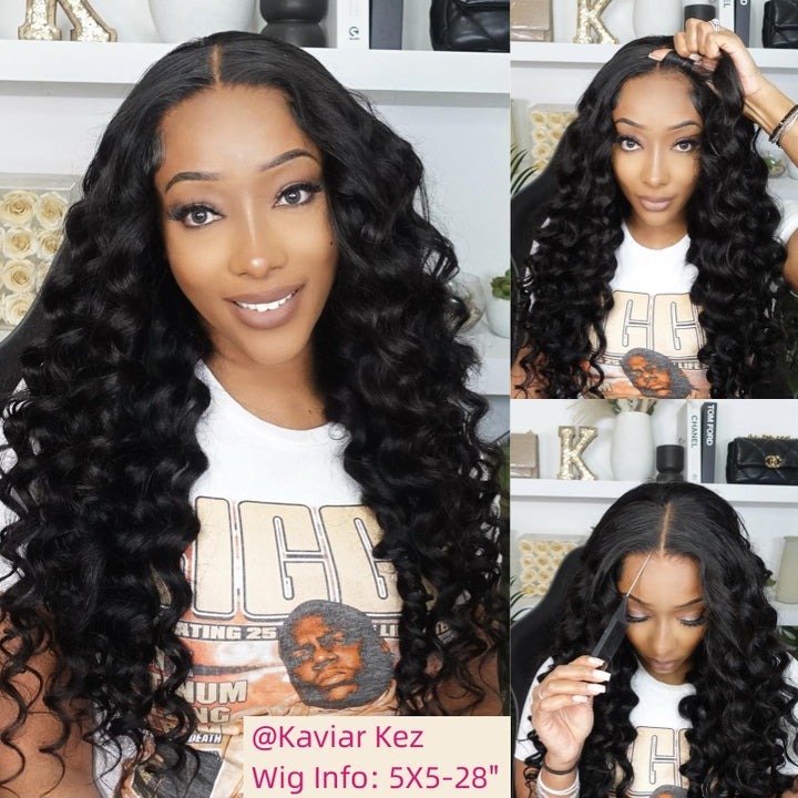Model Showing 5X5 Loose Deep Wave Lace Wig, Styled and Ready to Wear