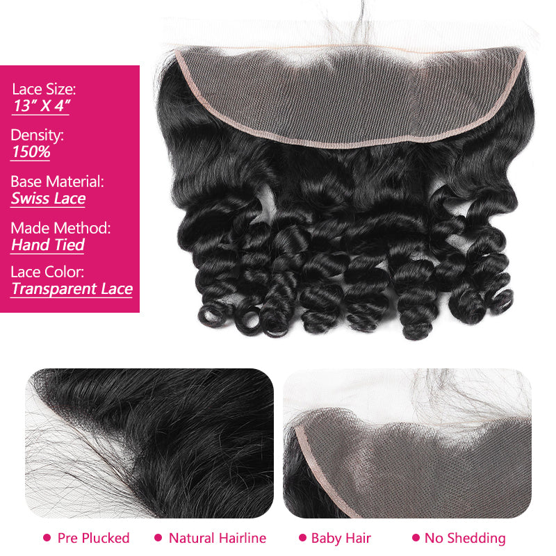 Brazilian Loose Wave Hair 3 Bundles with Ear-To-Ear 13x4 Lace Frontal,100% Virgin Human Hair