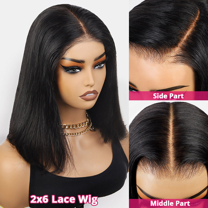 2X6 Lace Closure Bob Wig - Silky Straight Human Hair - Styling Options