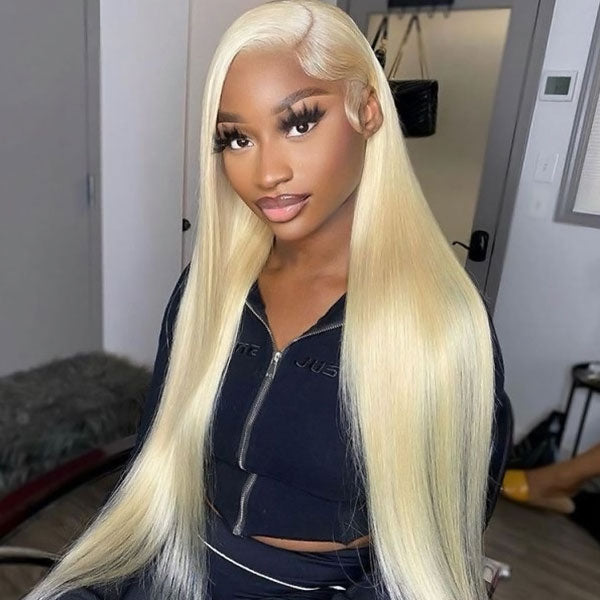 Straight Blonde Lace Frontal Wig With Sleek Styling and Natural Hairline