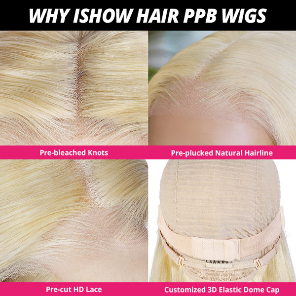 Ishow PPB™ Invisible Knots 613 Honey Blonde Straight Short Bob Wig Glueless 13x4 Lace Frontal Wig Pre Cut Wigs