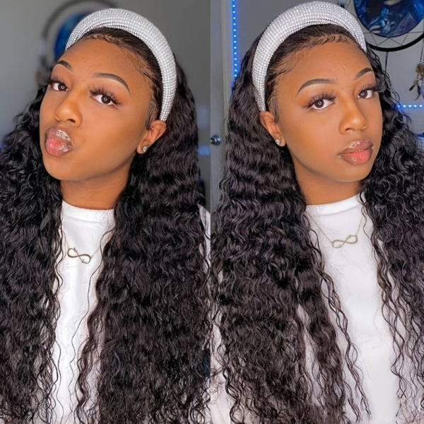 Woman With Water Wave Hair Wearing a Headband and Showing Glossy Lips