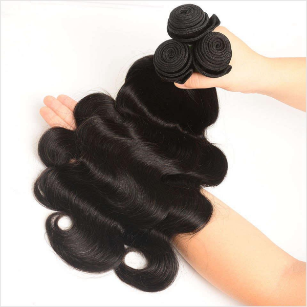 Three Bundles of Natural Black Body Wave Human Hair Weave With Shiny Texture
