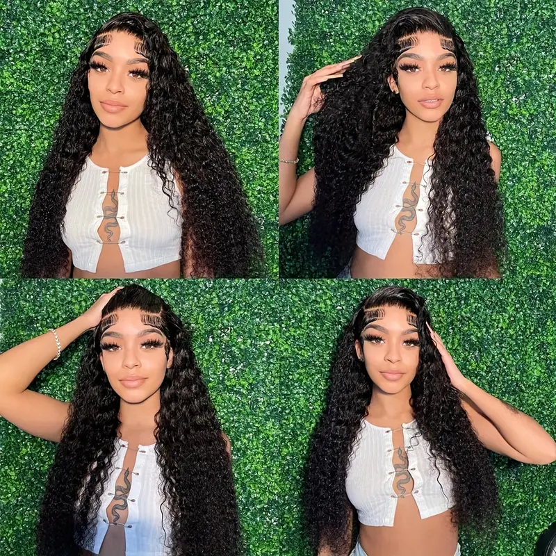 Model Showcasing Brazilian Deep Wave Hair Extensions With Natural Black Color