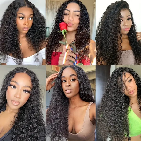 Collage of Women With Bouncy Natural Black Water Wave Hairstyles Showcasing Various Styles