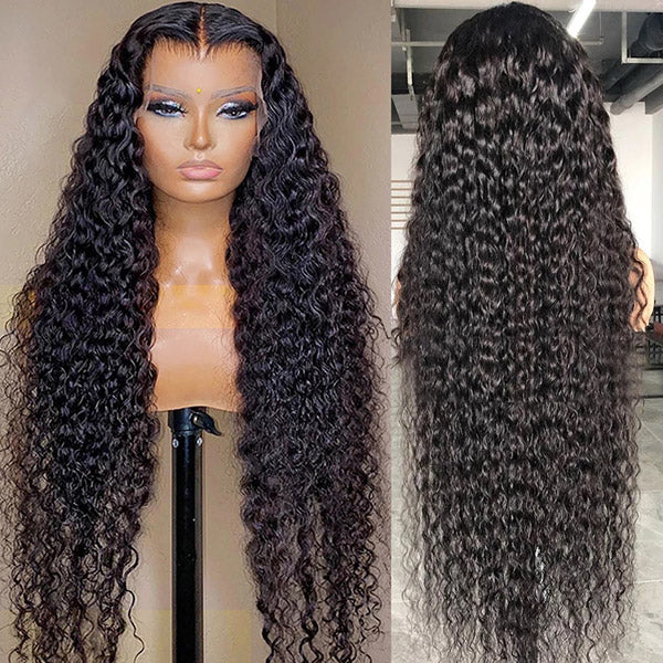 Deep Curly Human Hair Wig On Mannequin, 30 Inch, Natural Black Color