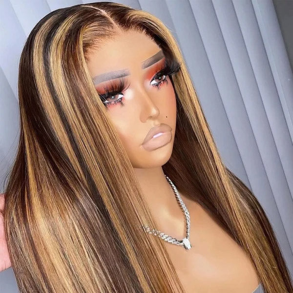 20-Inch P4/27 Straight HD Lace Closure Wig Displayed With Sleek Shine and Soft Texture