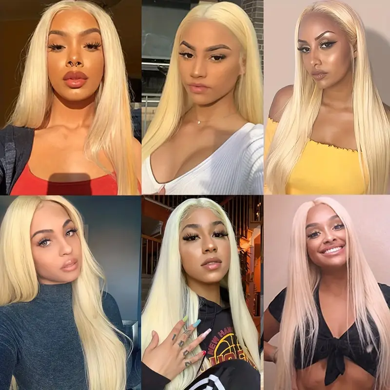 Diverse Models Wearing 613 Blonde Straight Hair, Highlighting Different Styles and Looks
