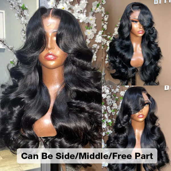 40-Inch Body Wave Lace Front Wig Styled With Side and Middle Part Options