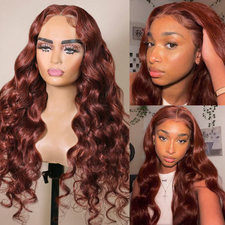 Ishow Ready To Wear PPB™ Pre Cut HD Lace Human Hair Wigs #33 Auburn Reddish Brown Body Wave Real Glueless Wig